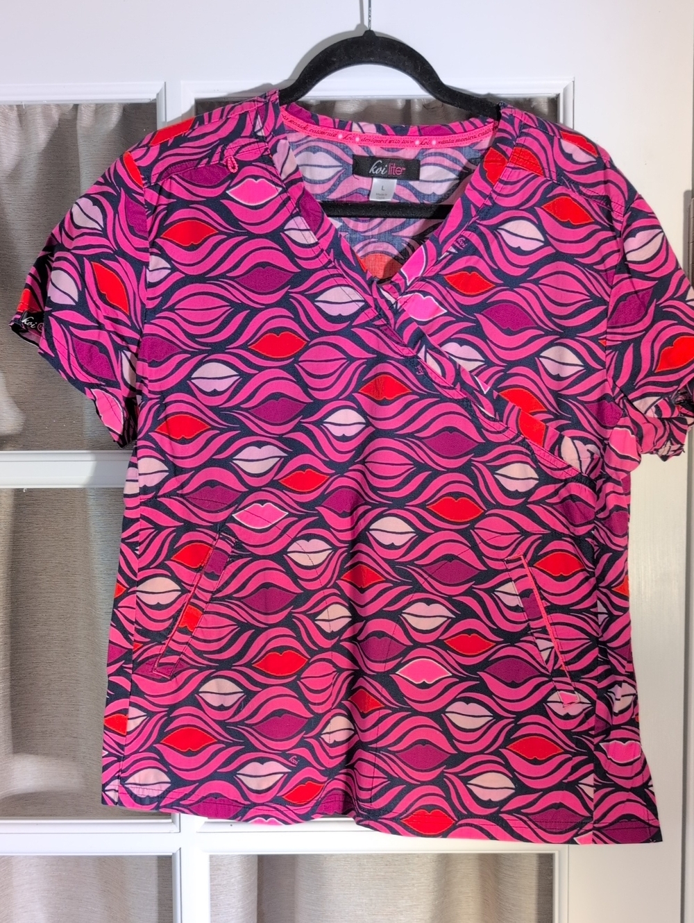 Koi Lite Women’s Pink Patterned V-Neck Scrub Top